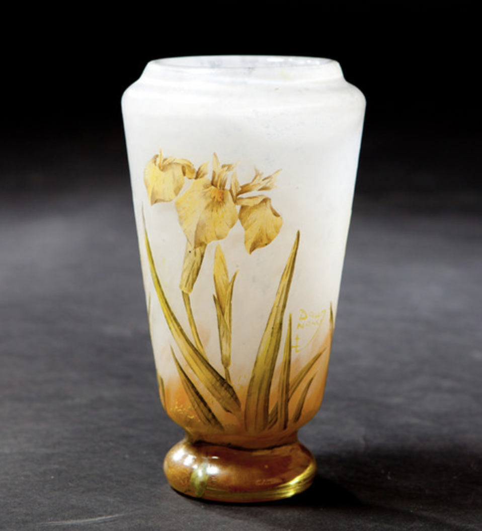 Daum yellow iris vase